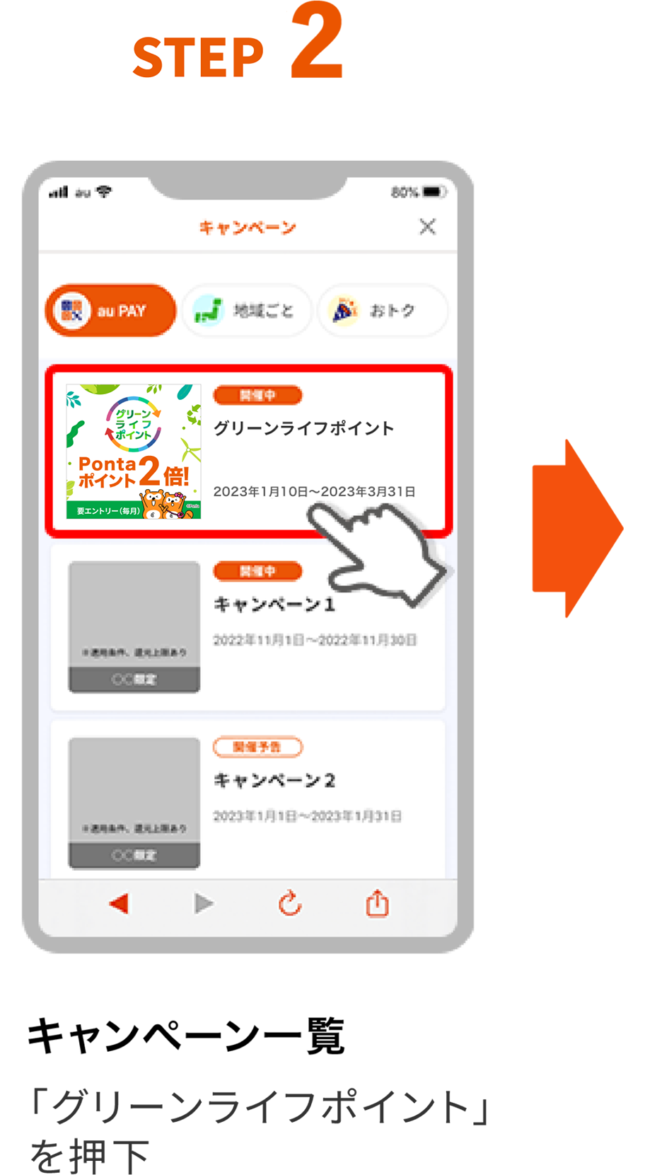 Step2　キャンペーン一覧で「グリーンライフポイント」を押下