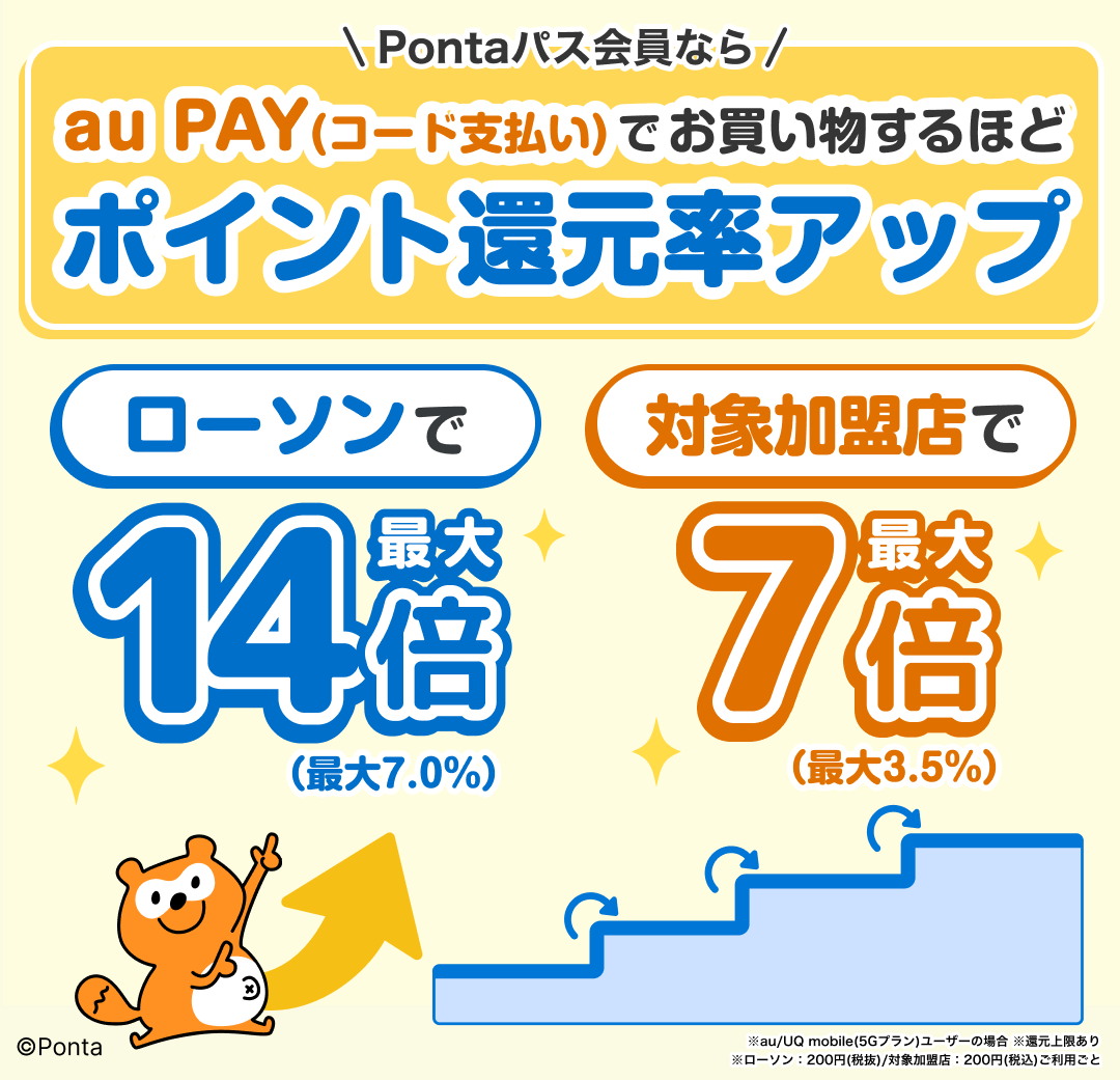 Pontaパス会員ならau PAY(コード支払い)でお買い物するほどポイント還元率アップ