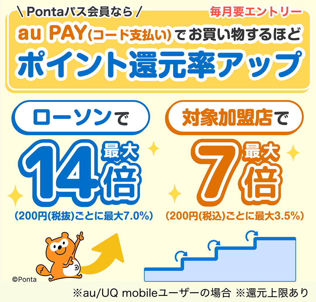 Pontaパス会員ならau PAY(コード支払い)でお買い物するほどポイント還元率アップ