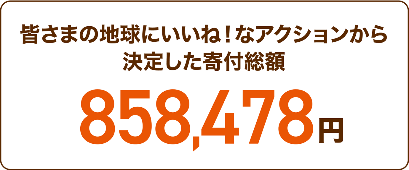皆さまの地球にいいね！なアクションから決定した寄付総額854,478円 ※6月に公益社団法人 国土緑化機構へ寄付予定です