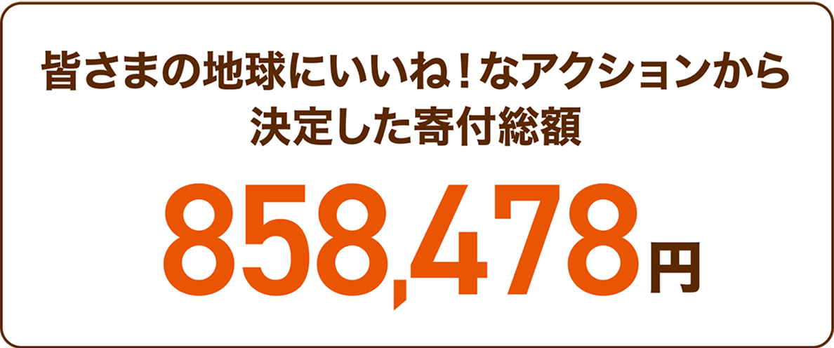 皆さまの地球にいいね！なアクションから決定した寄付総額 858,478円